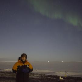 Scott Base 24hr darkness with moon and auroras 