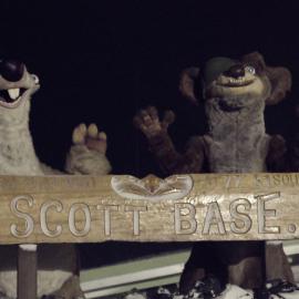 Sid and Buck at the Scott Base sign