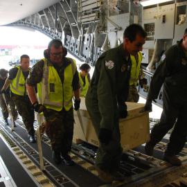 Loading supplies for flight south