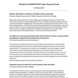 NZARI PR - Impact of warming in Antarctica and the Southern Ocean focus of new research awards 