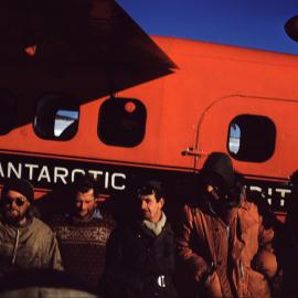 Sir Ed HIllary and unidentified men with aircraft