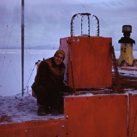 Graeme Midwinter on roof of Scott Base