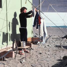 Pete Mason hanging out washing