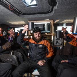 Traverse team inside Pisten Bully 