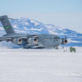 C-17 Globe master landing in Antarctica 