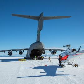 Helicopter unloading Antarctica 