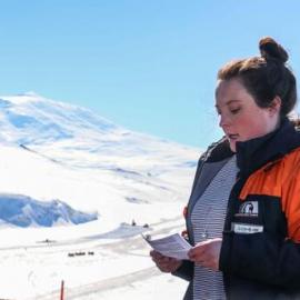 Liz Parlane speaks at Erebus memorial, close up