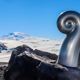 Memorial koru with Erebus in background
