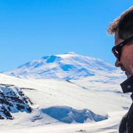 Mt Erebus in the distance during Erebus memorial