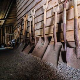 Shovels lined up in Scott's Hut