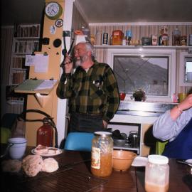 Dennis Corlett, leader, on radio at Vanda