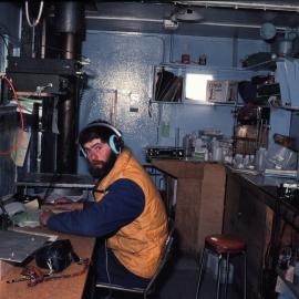 Malcolm MacFarlane, Vanda Station leader- doing radio sled in lab