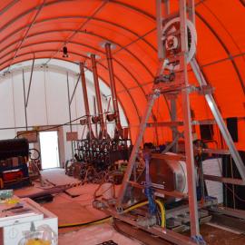 Inside the drill tent