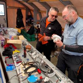 Pete de Joux and Gavin Dunbar working on Oceanographic equipment