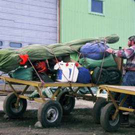 Packing field equipment at Scott Base for trip out to Ross Ice Shelf site