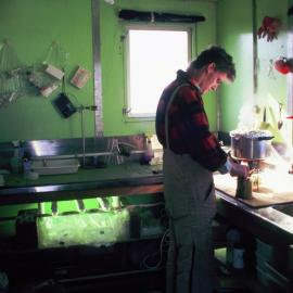 Rob inside the lab hut