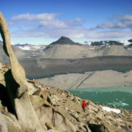 Weathered rock, Rob Smith, Lake Vida below