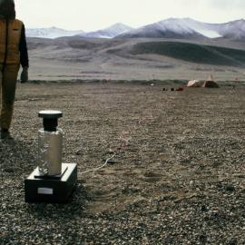 PAB approaching air sampler at camp site