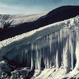Large icicles hanging from ice cliff, margin of Mt Bird ice sheet