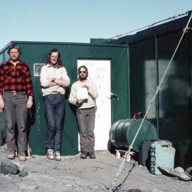 Paul Broady, Pete Cleary, Graham Wilson at Cape Bird hut
