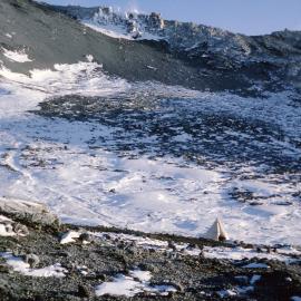 Toilet tent, ice hummocks beyond