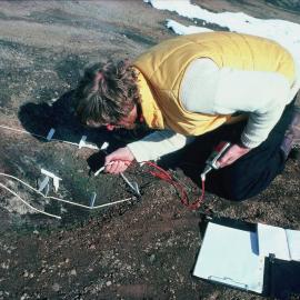 Measuring soil temp at Tramway Ridge, ASPA