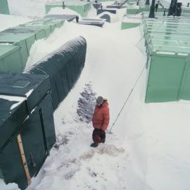 Scott Base after blizzard from lab.