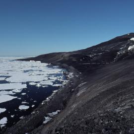 Cape Bird, southern penguin rookery and Shell Glacier from Harrison Bluff