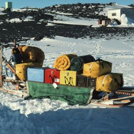 Chris Adams loading a sledge at Cape Evans 