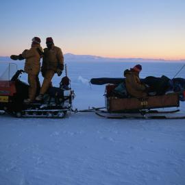 Homeward bound from Cape Royds. Skidoo, sledge and Tuppence Loe's balloons