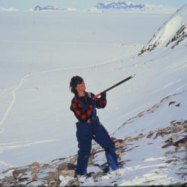 Margaret Bradshaw on Portal Rock, camp beyond