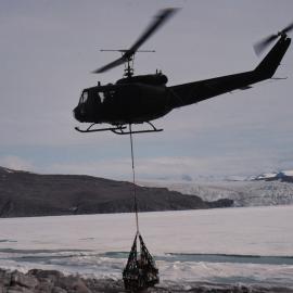 RNZAF Helicopter landing stores at the K042 Field camp site in Granite Harbour