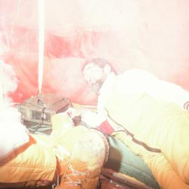 Chris Adams in a Polar Tent at Cape Evans