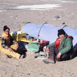 Chinese Guest Scientists Chen Ting Yu (R) and Zhang Fu Yuan (L) cooking dinner at Robertson Ridge