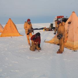 Camp on Sea Ice Near Strand Moraines