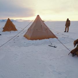 Erecting Polar Tents on Sea Ice off Strand Moraines
