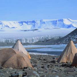 Camp, Upper Garwood, Looking over Joyce Glacier to Royal Society Range