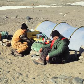 Chinese Guest Scientists cooking dinner at Robertson Ridge Camp 