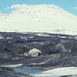 Shackleton's Hut Red Survivial Cargon and Mount Erebus